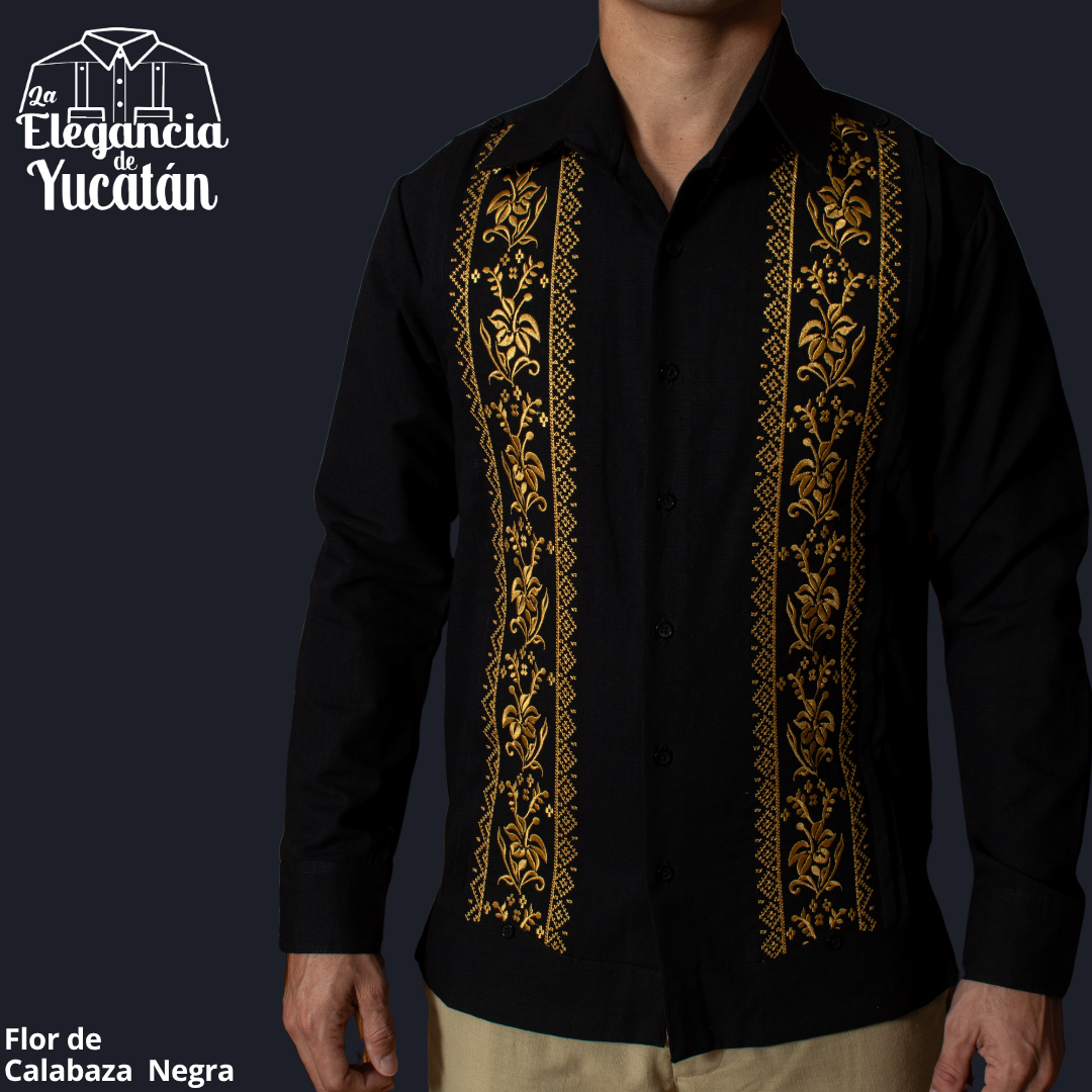 GUAYABERA FLOR DE CALABAZA NEGRA