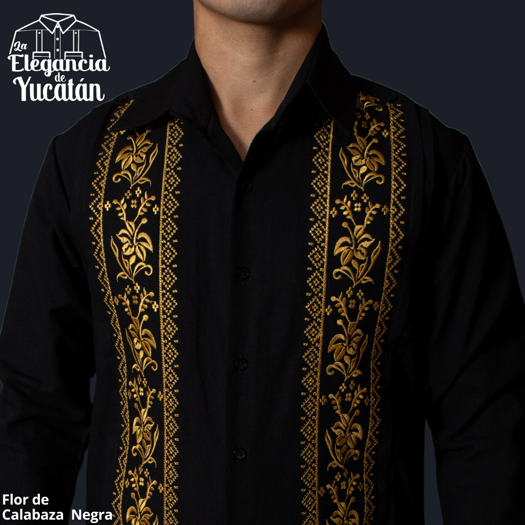 GUAYABERA FLOR DE CALABAZA NEGRA