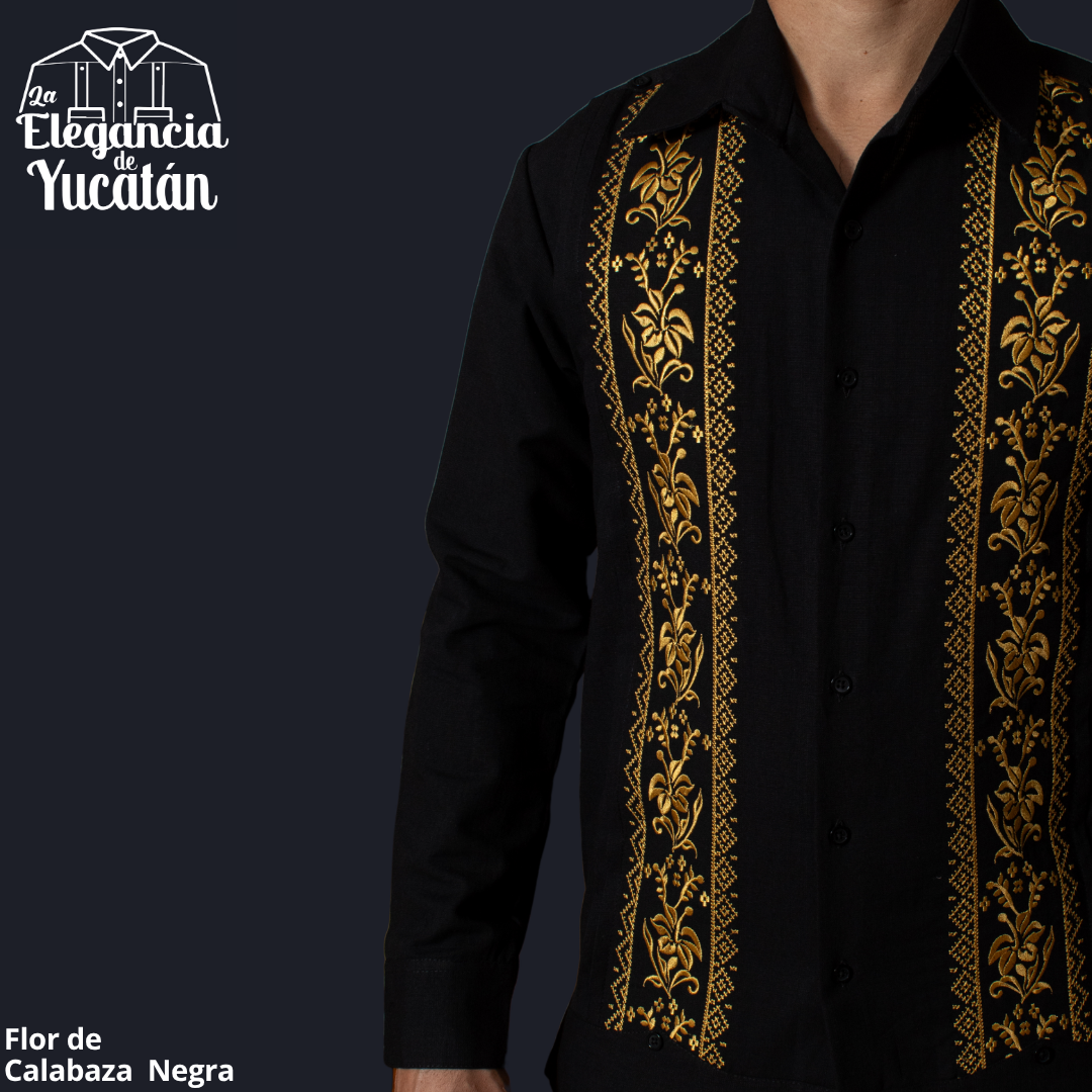 GUAYABERA FLOR DE CALABAZA NEGRA