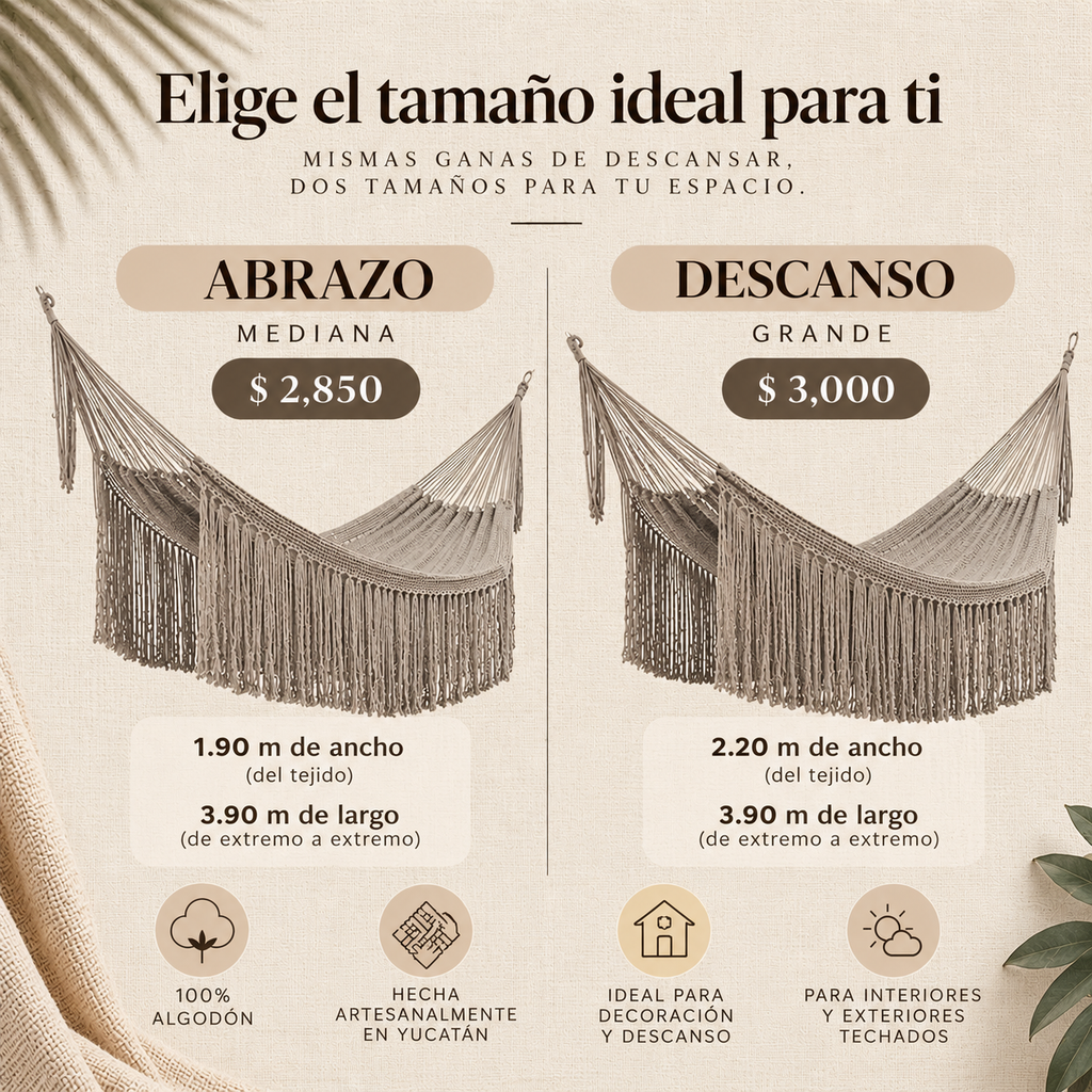 🌿 Hamaca Gris Yucateca de Algodón con Flecos | 🚚 ENVÍO GRATIS