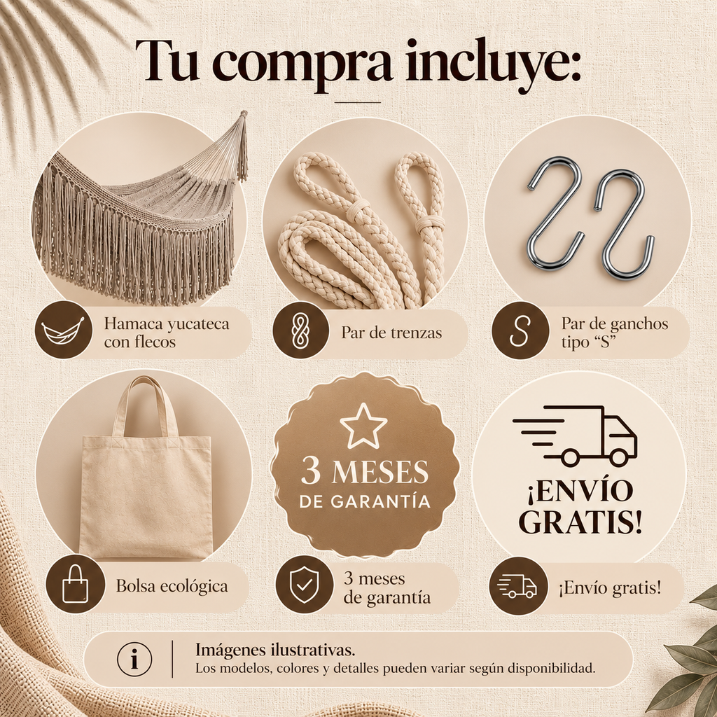 🌿 Hamaca Gris Yucateca de Algodón con Flecos | 🚚 ENVÍO GRATIS